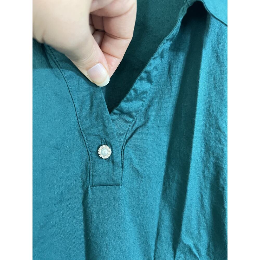Denim & Co. Signature Poplin Tunic w/ Rhinestone Womens Large Petite Green - Picture 5 of 12